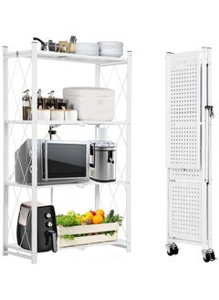 ACPLAY 4 Tier Thickened Foldable Storage Rack with Wheels,No Assembly,Large Capacity Shelves,Heavy-Duty Metal Shelving Unit Rolling Cart for Garage, Kitchen, Basement, Pantry(White, 4-Tier)  - Image 1