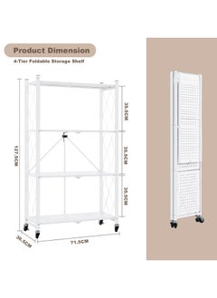 ACPLAY 4 Tier Thickened Foldable Storage Rack with Wheels,No Assembly,Large Capacity Shelves,Heavy-Duty Metal Shelving Unit Rolling Cart for Garage, Kitchen, Basement, Pantry(White, 4-Tier)  - Image 2
