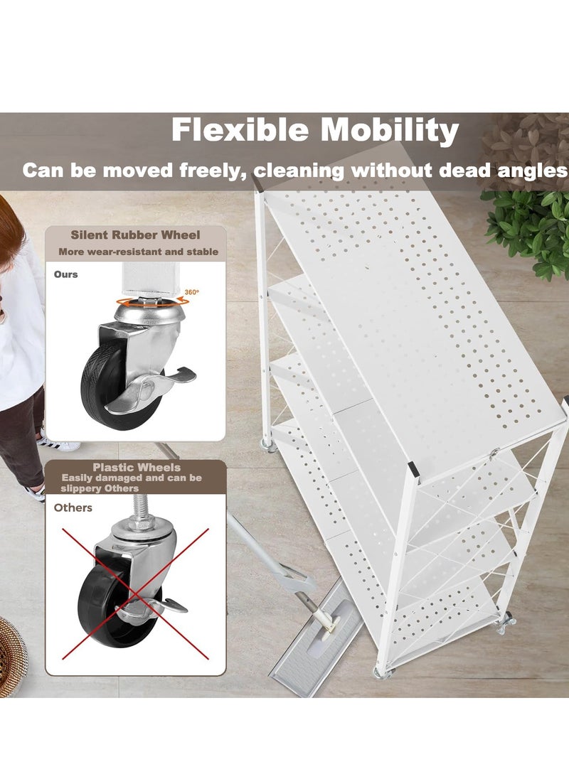 ACPLAY - 4 Tier Thickened Foldable Storage Rack with Wheels,No Assembly,Large Capacity Shelves,Heavy-Duty Metal Shelving Unit Rolling Cart for Garage, Kitchen, Basement, Pantry(White, 4-Tier) - Image 1