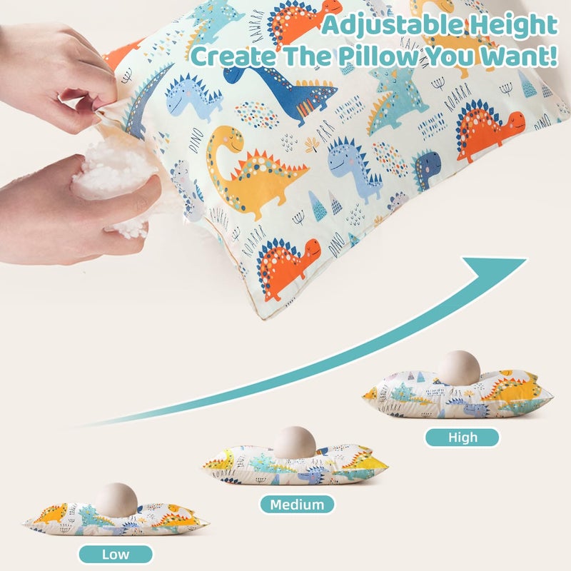 LOFE Organic Plilow with Cartoon Pillowcase - 16x22 Kids Pillow with 100% Organic Cotton Shell, Adjustable Organic Youth Pillow, Machine Washable, Soft,for Kids&Youth&Children (Dinosaur) - Image 2