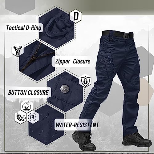 TACVASEN Men's Tactical Pants 9 Pockets Cargo Hiking Pants Lightweight Work Pants for Men Construction Water Resistant Navy 34 - Image 3