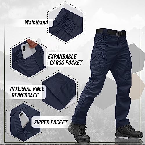 TACVASEN Men's Tactical Pants 9 Pockets Cargo Hiking Pants Lightweight Work Pants for Men Construction Water Resistant Navy 34 - Image 4