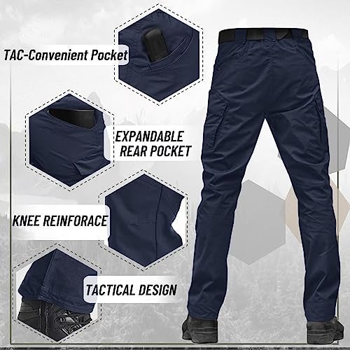 TACVASEN Men's Tactical Pants 9 Pockets Cargo Hiking Pants Lightweight Work Pants for Men Construction Water Resistant Navy 34 - Image 5