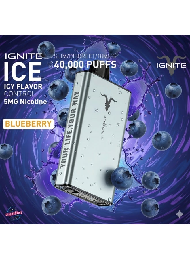 ignite Blueberry 40000 Puffs 5mg Nicotine Rechargeable Disposable Vape - Image 2