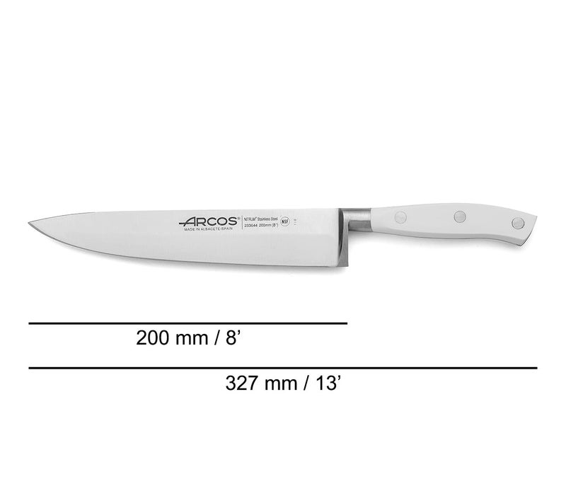 Arcos Forged Professional Chef Knife 8 Inch Stainless Steel. Cooking Knife for Cutting and Peeling Food. Ergonomic Polyoxymethylene Handle and 200mm Blade. Series Riviera. Color White - Image 2