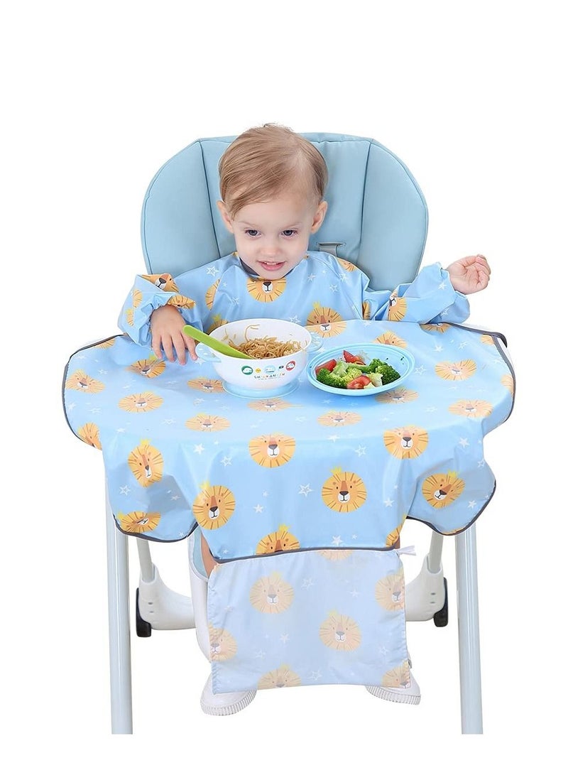 Baby Weaning Bibs, Waterproof Anti Dirty Feeding Bib for Babies Eating, High Chair Shirt Bib for Baby Weaning Supplies(Blue Lion) - Image 1