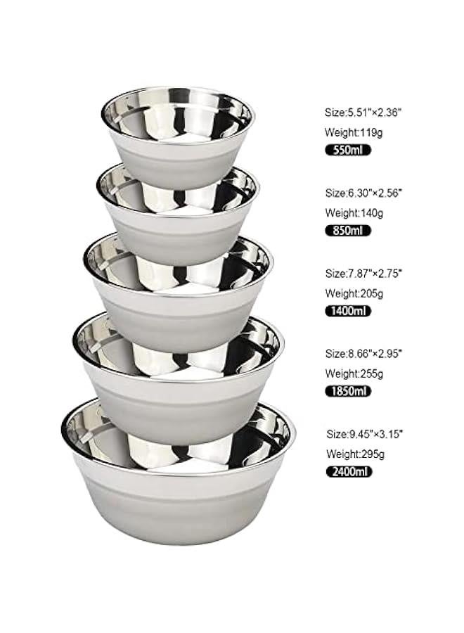 FYLX 5 Set of Stainless Steel Mixing Bowls  Versatile Salad Bowl Set with EasyGrip and Stability Design Ideal for Cooking Baking and Prepping Easy to Clean and Maintain - Image 2