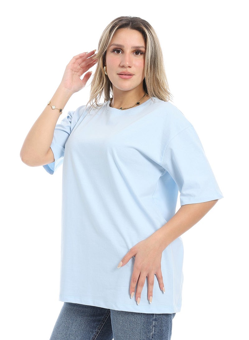 Andora Oversized Plain Cotton T-Shirt_ Baby Blue - Image 2