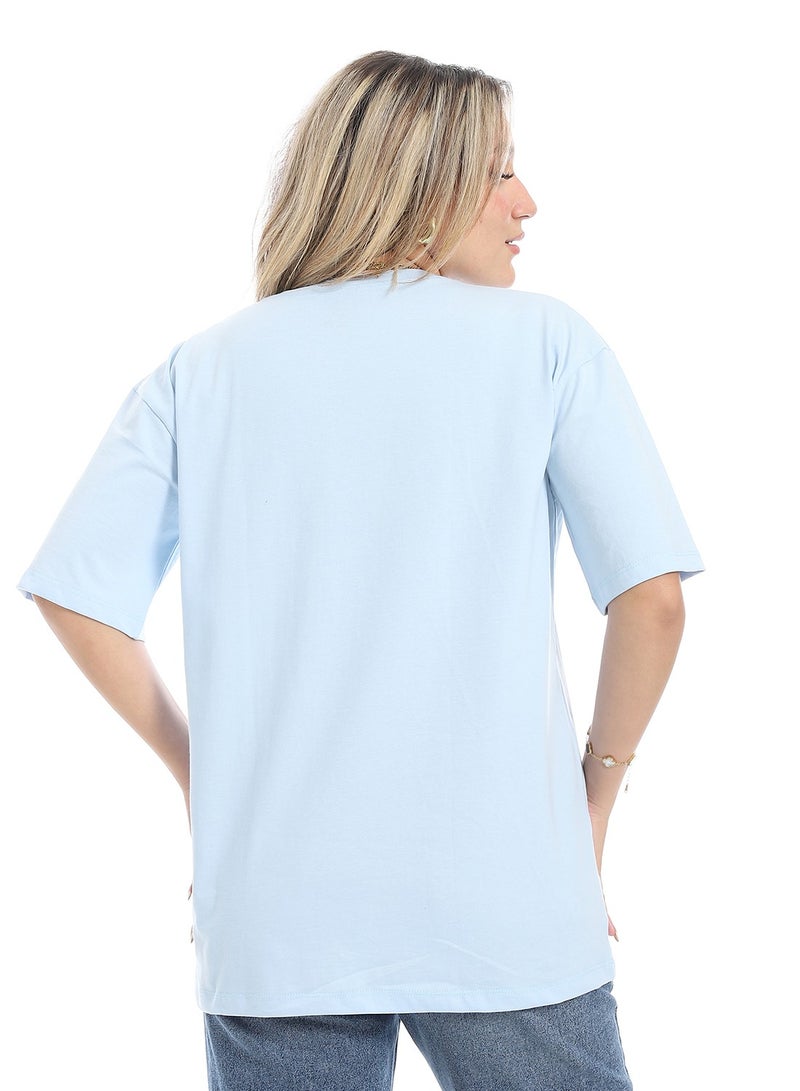 Andora Oversized Plain Cotton T-Shirt_ Baby Blue - Image 3