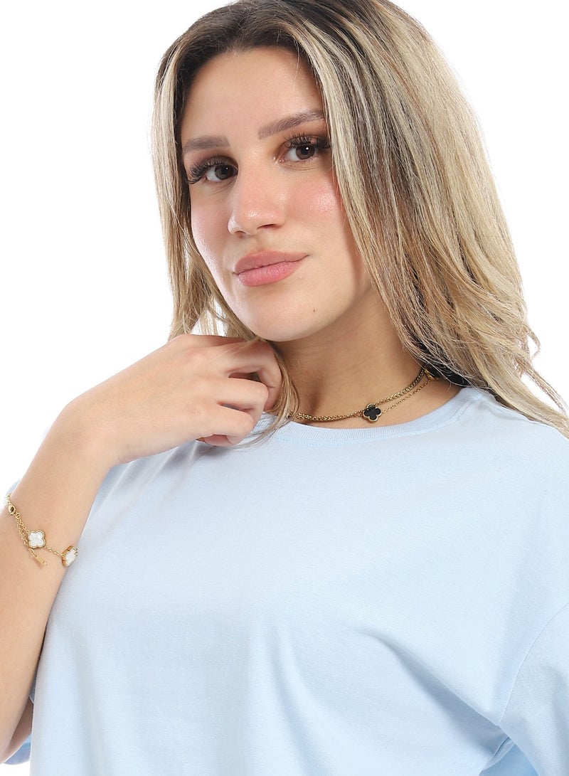 Andora Oversized Plain Cotton T-Shirt_ Baby Blue - Image 4