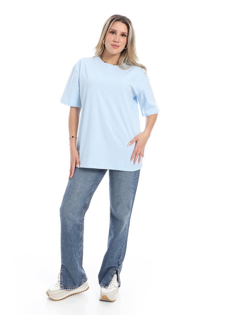 Andora Oversized Plain Cotton T-Shirt_ Baby Blue - Image 5