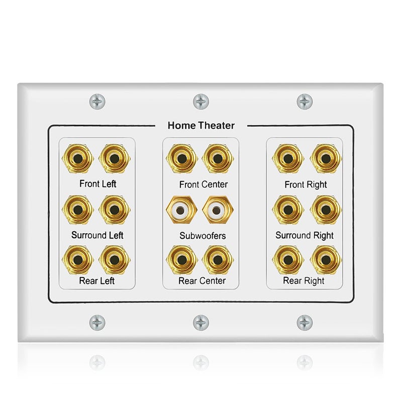 ICESPRING 5 6 7.1/7.2 or 8.1/8.2 One or Two Subwoofer Compatible 16 Banana Post and 2 RCA Speaker Wall Plate for Home Theater Audio - Image 2
