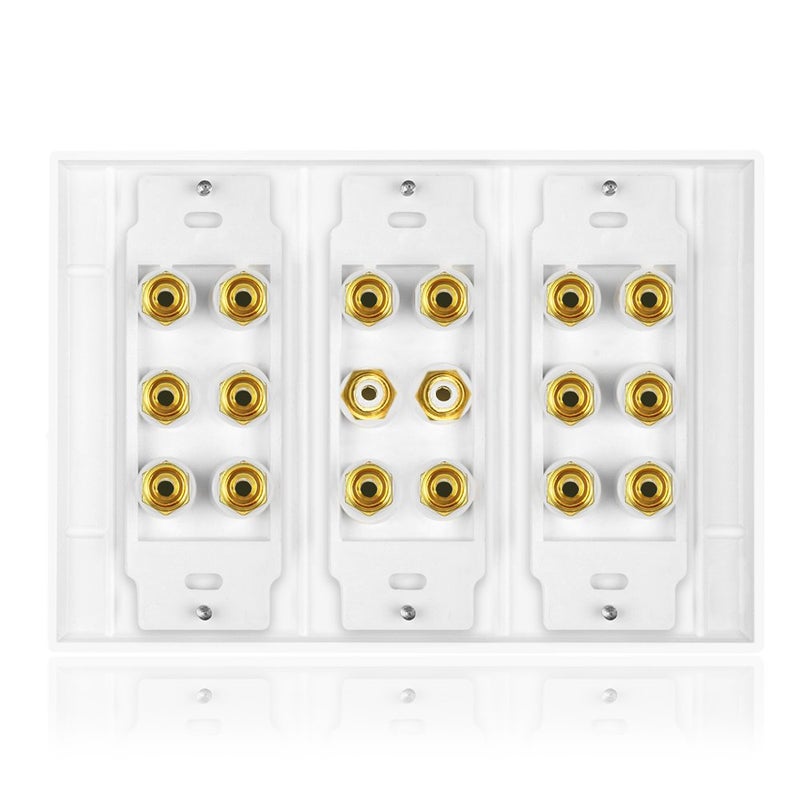 ICESPRING 5 6 7.1/7.2 or 8.1/8.2 One or Two Subwoofer Compatible 16 Banana Post and 2 RCA Speaker Wall Plate for Home Theater Audio - Image 3