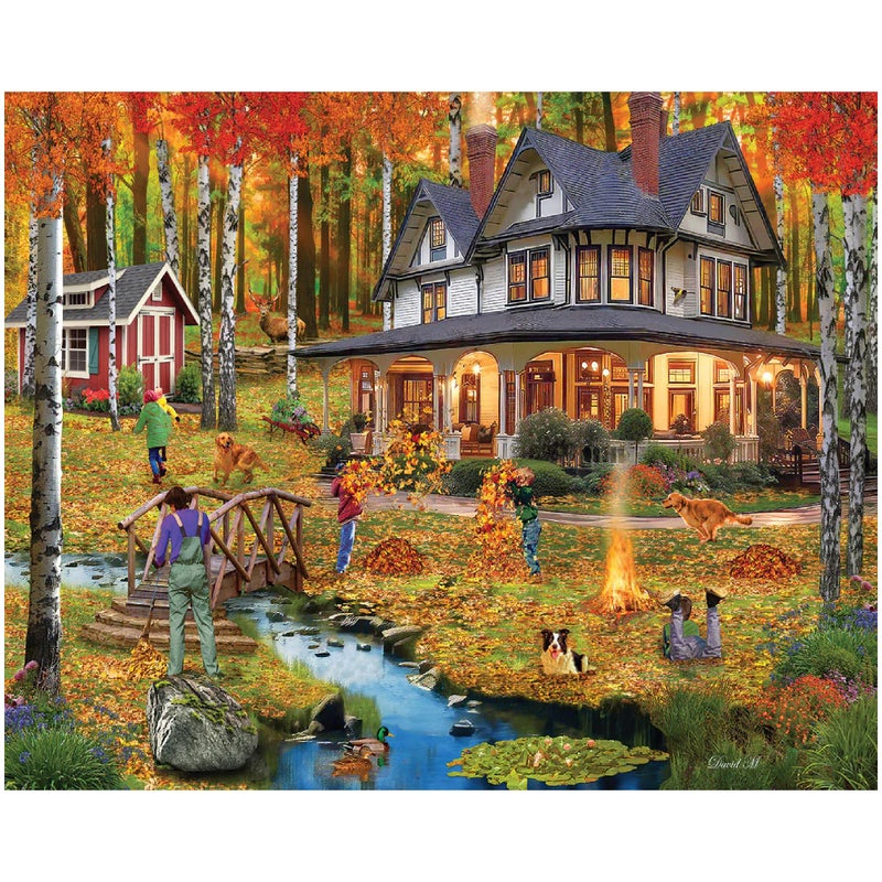 White Mountain 1000 Piece Jigsaw Puzzle Fall House Puzzles with Large Pieces Gift for Adults and Family 24x30 Autumn Leaves - Image 3