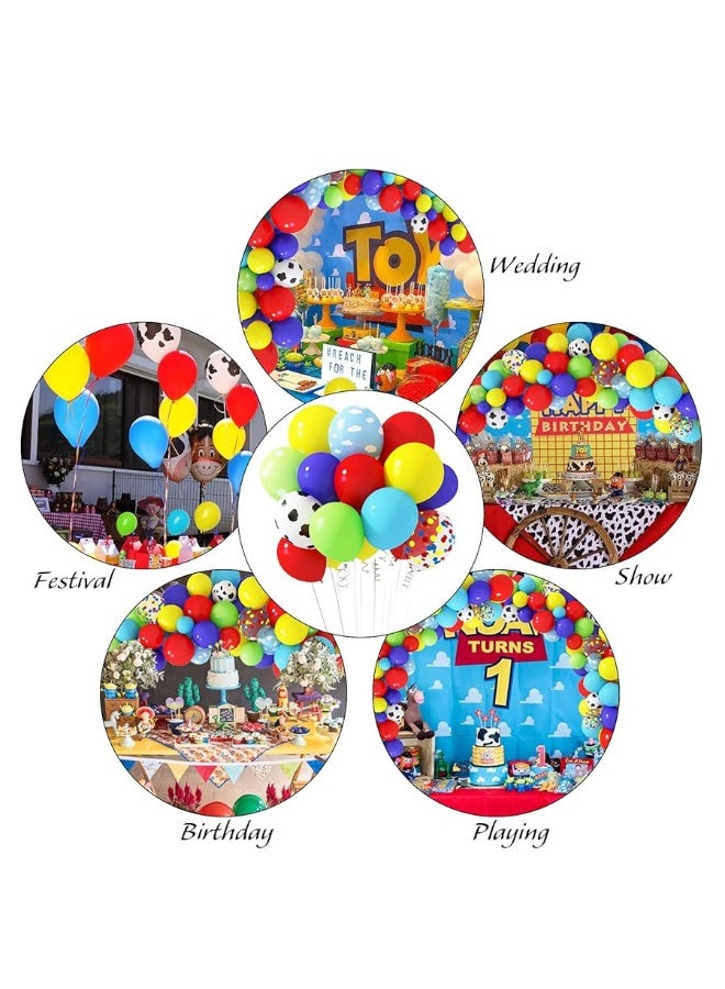 Amandir 152Pcs Toy Inspired Story Balloons Arch Garland Kit, Cow Pattern Cloud Yellow Red Blue Green Confetti Latex Balloons for Kids Toy Inspired Story Theme Birthday Party Supplies Decorations - Image 1