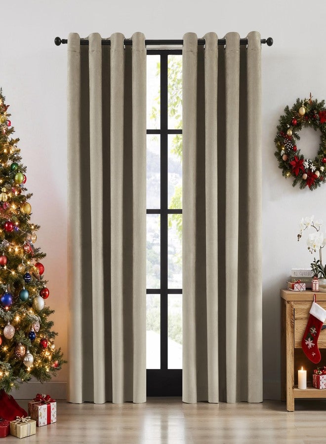 راندال ستارة راندال بلون الجمل البني، معزولة حراريًا، تحجب الضوء والضوضاء بنسبة 95%، مصنوعة من جلد سويدي صناعي فائق النعومة، مناسبة لغرف النوم والمعيشة. طقم من ستارتين مع حلقات معدنية، مقاس 52 بوصة عرضًا × 84 بوصة طولًا. - Image 1