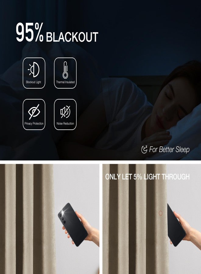 راندال ستارة راندال بلون الجمل البني، معزولة حراريًا، تحجب الضوء والضوضاء بنسبة 95%، مصنوعة من جلد سويدي صناعي فائق النعومة، مناسبة لغرف النوم والمعيشة. طقم من ستارتين مع حلقات معدنية، مقاس 52 بوصة عرضًا × 84 بوصة طولًا. - Image 3