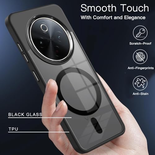 KARWAN Translucent Hybrid Back Case Cover Compatible with Vivo Y300 Pro Shockproof Case with Camera Protection, N52 Magnet Cover Case with Magnetic MagEaze Wireless Charging Cover (Black) - Image 3