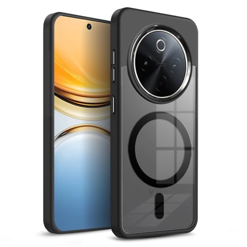 KARWAN Translucent Hybrid Back Case Cover Compatible with Vivo Y300 Pro Shockproof Case with Camera Protection, N52 Magnet Cover Case with Magnetic MagEaze Wireless Charging Cover (Black) - Image 1