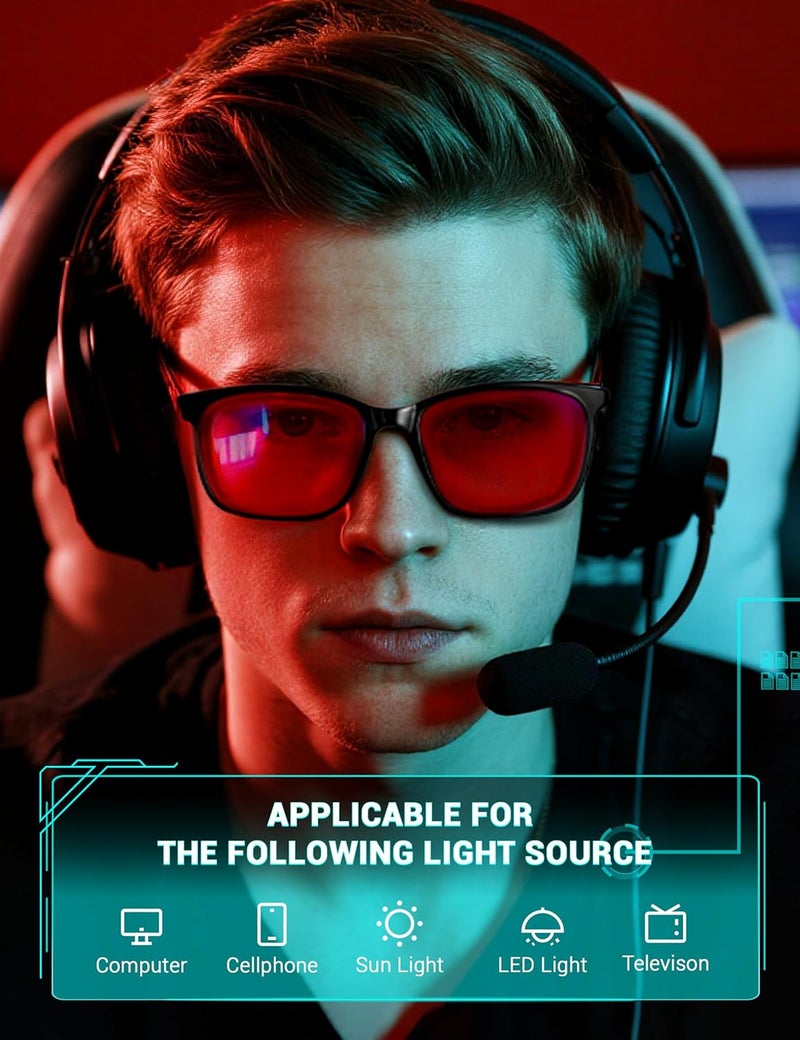 TIJN Updated modern design Sleep Glasses for 99.9% Blue Green Light Blocking for Women Men - Red Light Glasses for Computer Gaming - Dual AR Coating Lens - Screen Fatigue & UV Protection Fade proof - Image 2
