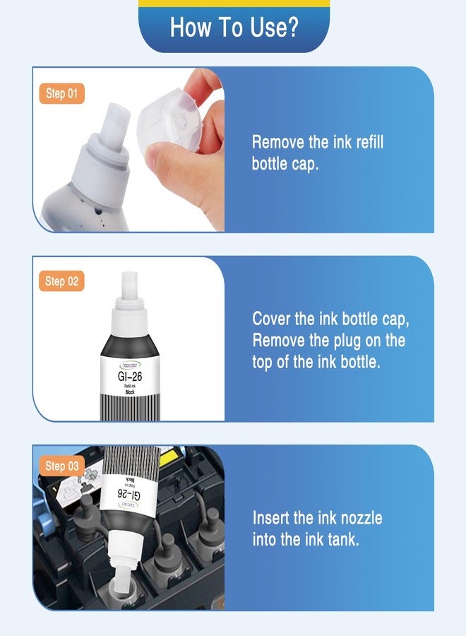Topcolor GI-26 GI26 GX7021 Ink Refill Bottles Compatible for Canon 26 GI-26 GI26 Ink Bottles, Compatible for Canon MAXIFY GX6021 GX7021 GX7120 GX6020 GX4020 GX6120 GX5020 GX7020 Megatank Printer - Image 4