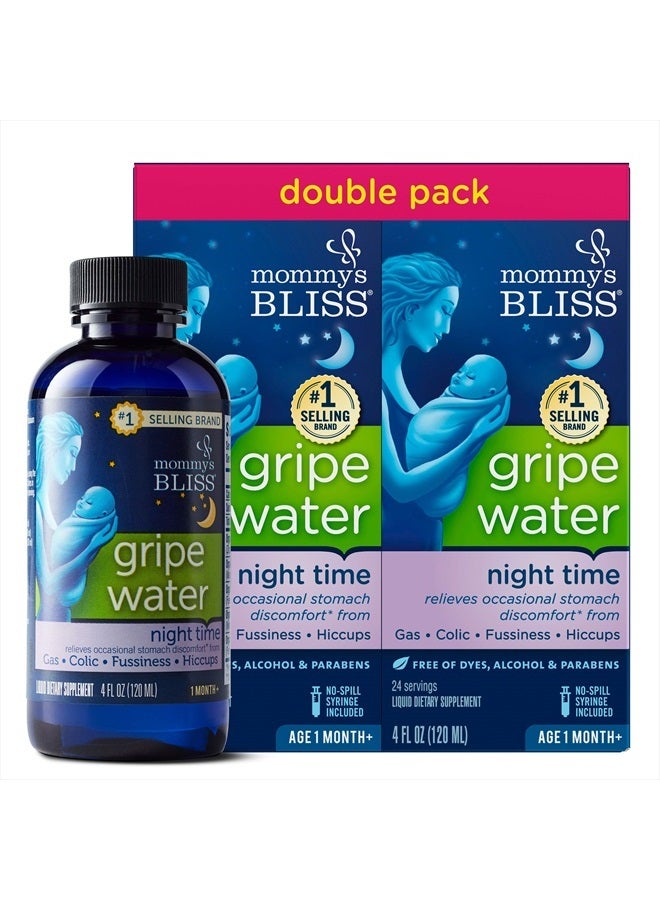 Mommy's Bliss Gripe Water Night Time, Relieves Stomach Discomfort From Gas, Colic, Fussiness, & Hiccups, Gentle & Safe, For Infants Age 1 Month+, 4 Fl Oz (Pack of 2) - Image 1