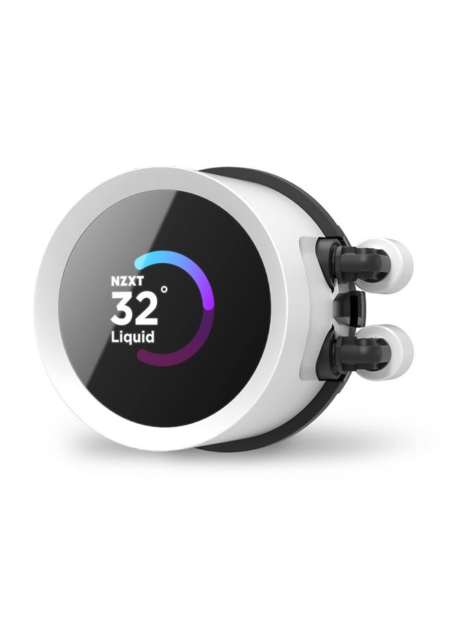 NZXT - Kraken 240 RGB 240mm AIO Liquid CPU Cooler, 1.54" LCD 262K TFT Color Display, 2x 120mm F120 RGB Core Fans, Up to 1800 rpm Fan Speed, 78.86 CFM Airflow, White | RL-KR240-W1 - Image 1