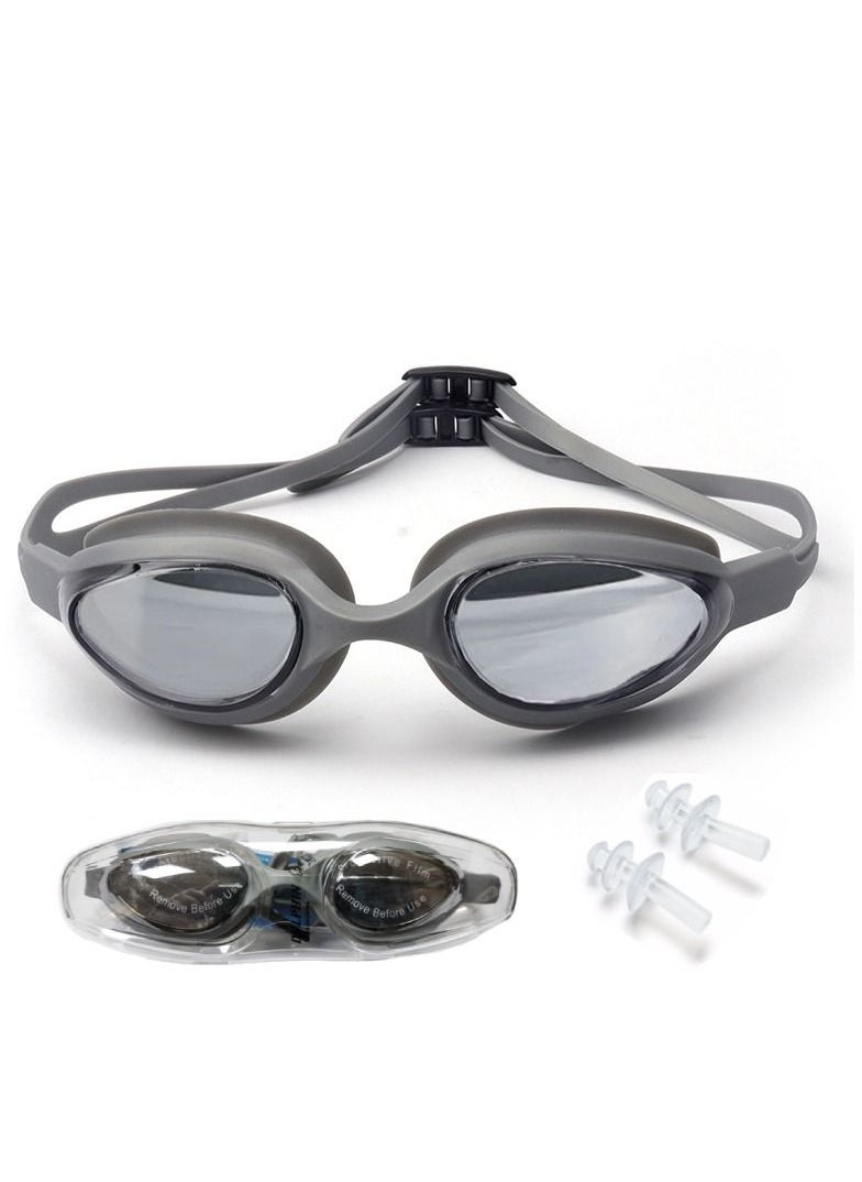 Dolphin G-102 Anti-Fog Swim Goggles Mirror Lens With Box & Ear Plugs, Grey 