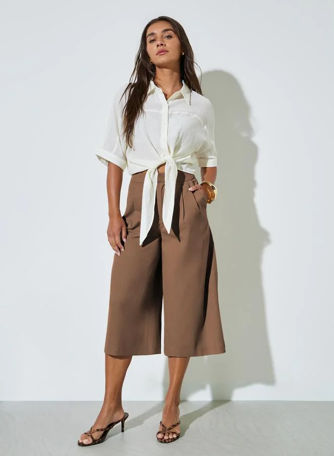 ستايلي Off White Textured Tie-Hem Shirt