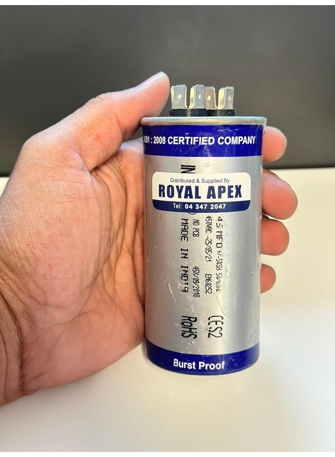 Royal Apex Burst Proof 2 Pin Round Capacitor With Aluminium Housing For Ac Motor Compressor Etc En60252 Ces2 Rohs Standards Made In India 2 Pin 45Mfd 45‚µf - Image 2