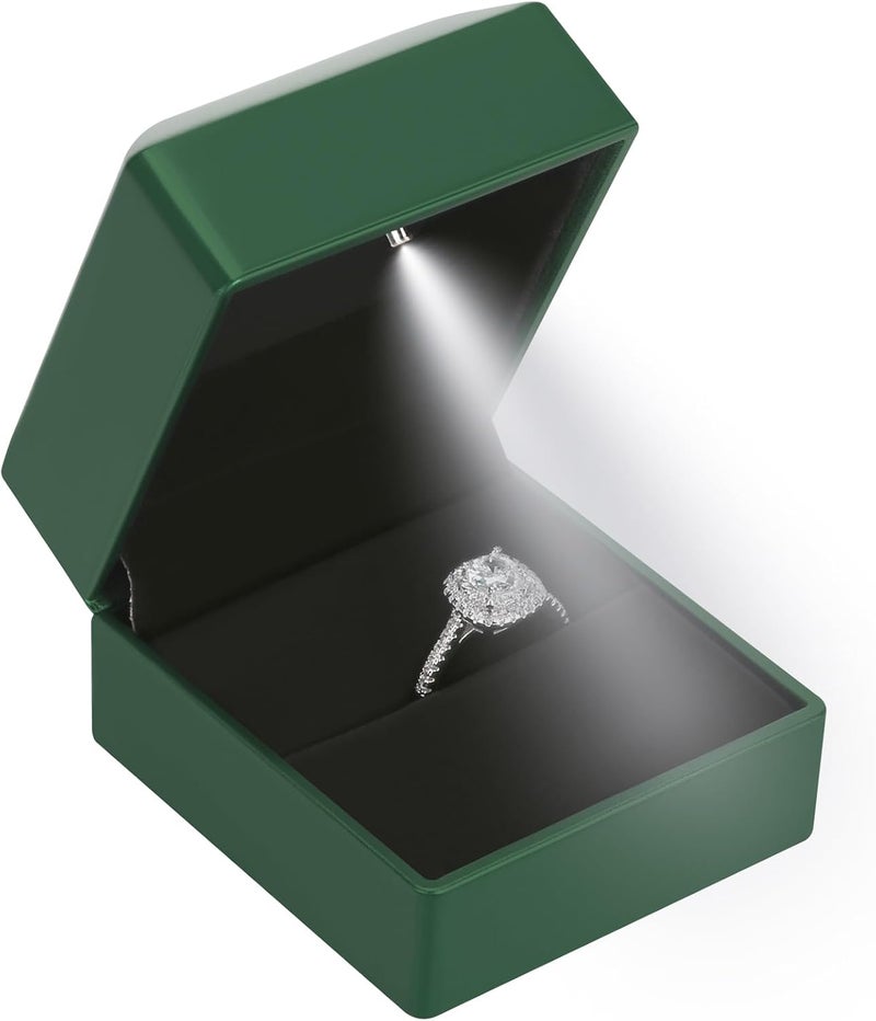 LETURE LED Ring Earring Box for Proposal, Wedding, Engagement， Luxury Jewelry Gift Box with LED Light, Jewellry Display Box (Green) - Image 1
