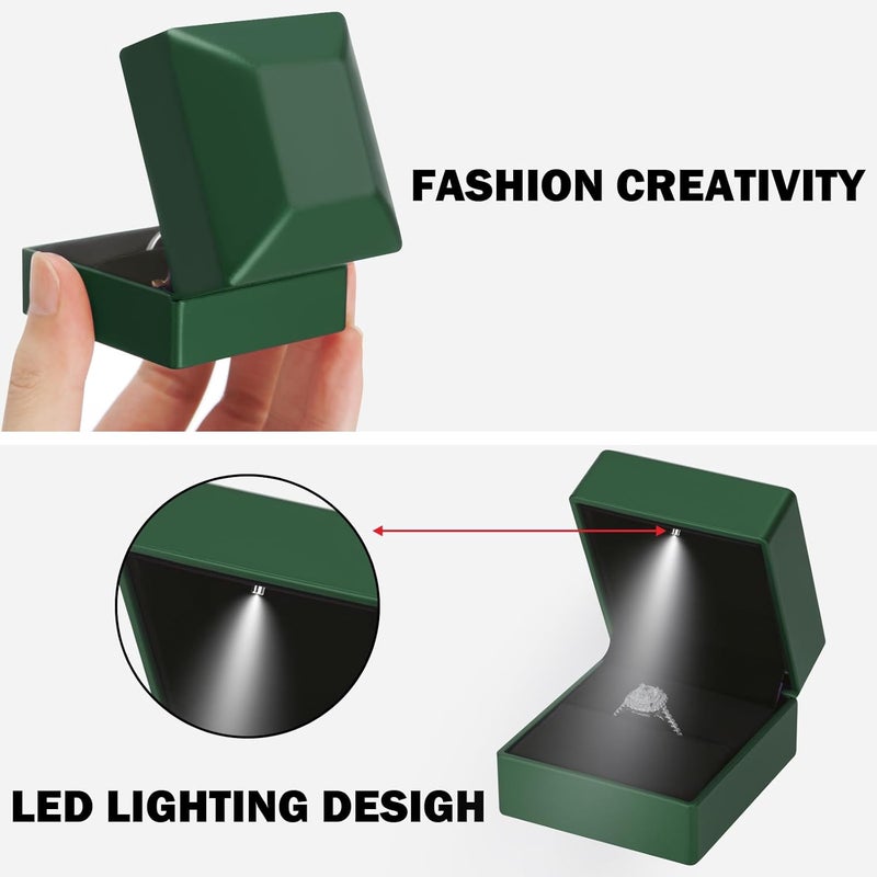 LETURE LED Ring Earring Box for Proposal, Wedding, Engagement， Luxury Jewelry Gift Box with LED Light, Jewellry Display Box (Green) - Image 4