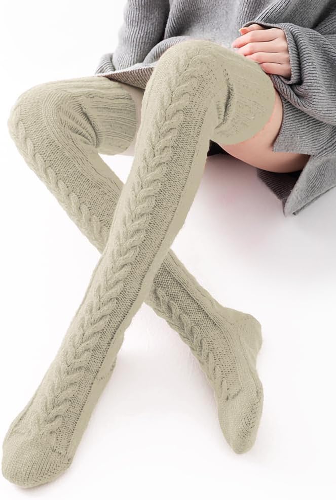 Pcavin Women's Thigh High Socks Over the Knee Cable Knit Boot Socks, Long Warm Fashion Leg Warmers Winter - Image 3