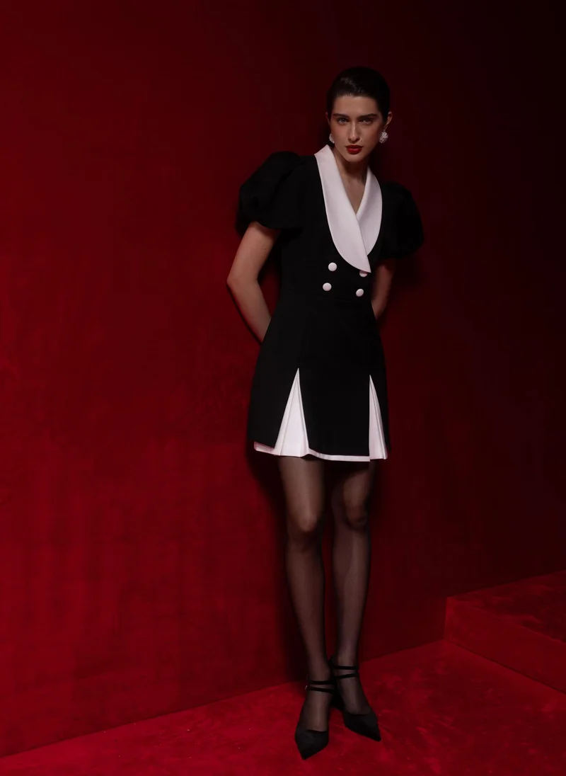 Lichi Vintage-style mini dress with puff sleeves