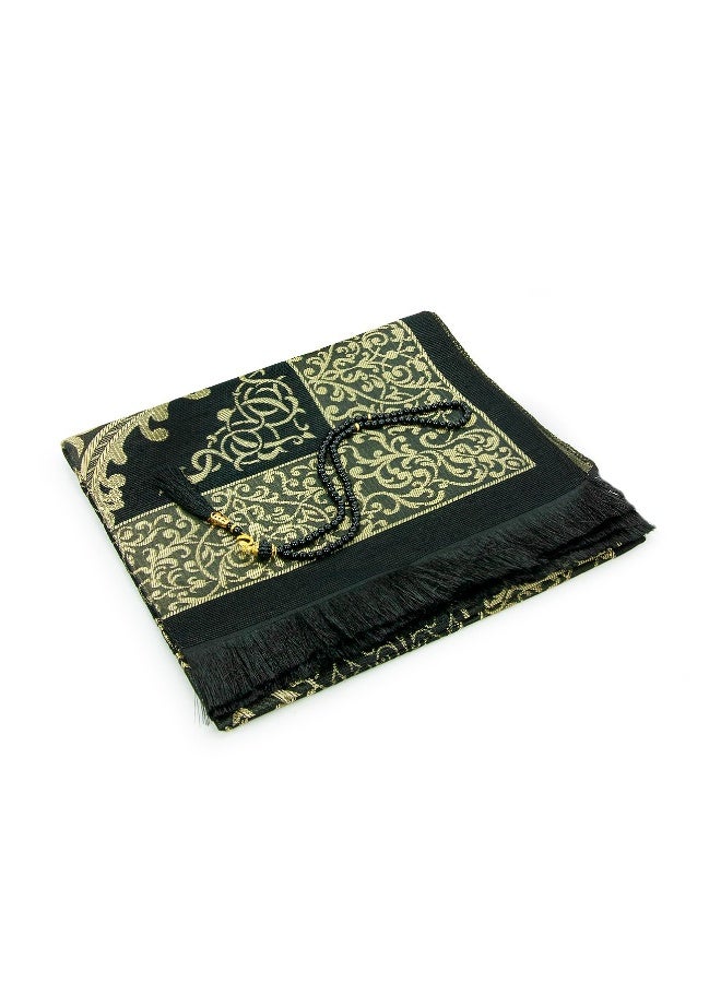 ihvan Online Muslim Prayer Rug and Beads with Portable Elegant Fabric Bag, Janamaz, Sajadah, Soft Islamic Prayers Rug, Islamic Gifts for Eid Ramadan, Travel Prayer Carpet Mat, Taffeta Fabric, Black - Image 4