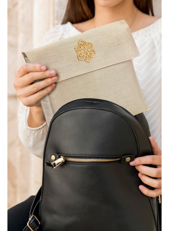 ihvan Online Muslim Prayer Rug and Beads with Portable Elegant Fabric Bag, Janamaz, Sajadah, Soft Islamic Prayers Rug, Islamic Gifts for Eid Ramadan, Travel Prayer Carpet Mat, Taffeta Fabric, Black - Image 2