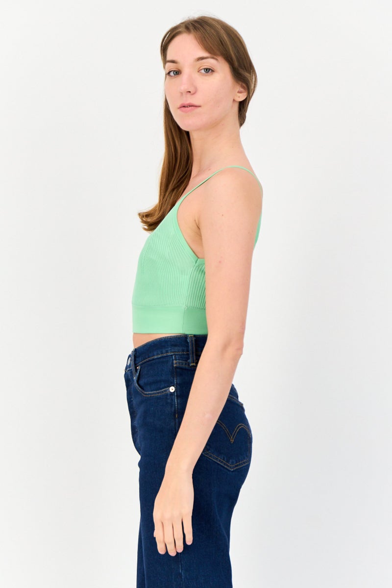 ONLY Women V Neck Sleeveless Textured Tank Top, Mint Green - Image 3