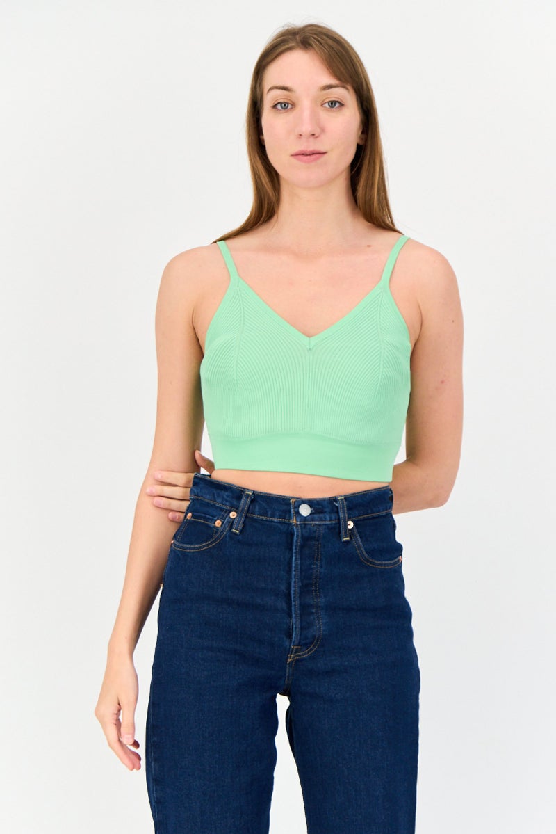 ONLY Women V Neck Sleeveless Textured Tank Top, Mint Green - Image 1