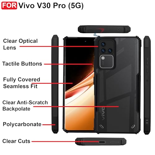CEDO Backcover for Vivo V30 Pro (5G) | Camera Protection Shockproof Bumper-Edge | Acrylic Crystal Clear 360 Degree Protection TPU+PC | Transparent Eagle Back Case Cover (Black) - Image 5
