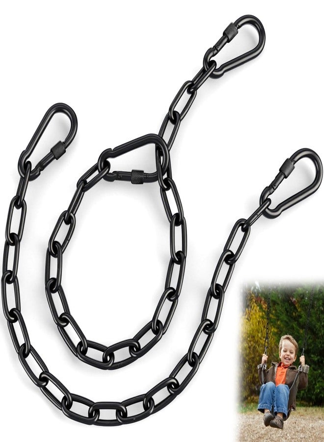 YOSE 2 Pack 25in Heavy Duty Swing Chains with 4 Carabiners, Black Stainless Steel Hanging Chains with Hooks for Hammock Chair, Porch Swing, Hanging Basket, Gym, 1200LB Capacity (Black) - Image 1