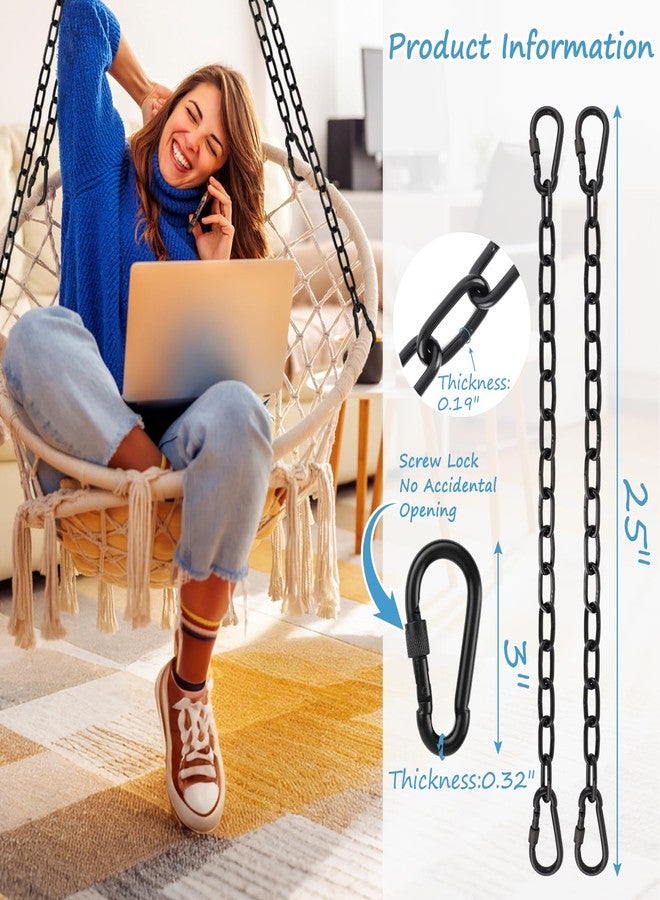 YOSE 2 Pack 25in Heavy Duty Swing Chains with 4 Carabiners, Black Stainless Steel Hanging Chains with Hooks for Hammock Chair, Porch Swing, Hanging Basket, Gym, 1200LB Capacity (Black) - Image 3
