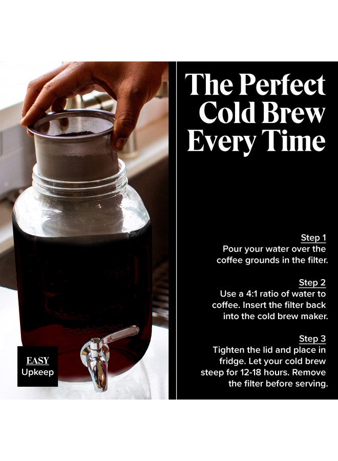 Willow & Everett Cold Brew Coffee Maker - 1 Gallon Iced Tea & Coffee Cold Brew Maker - Glass Pitcher w/Stainless Steel Spout and Removable Filter - Image 4