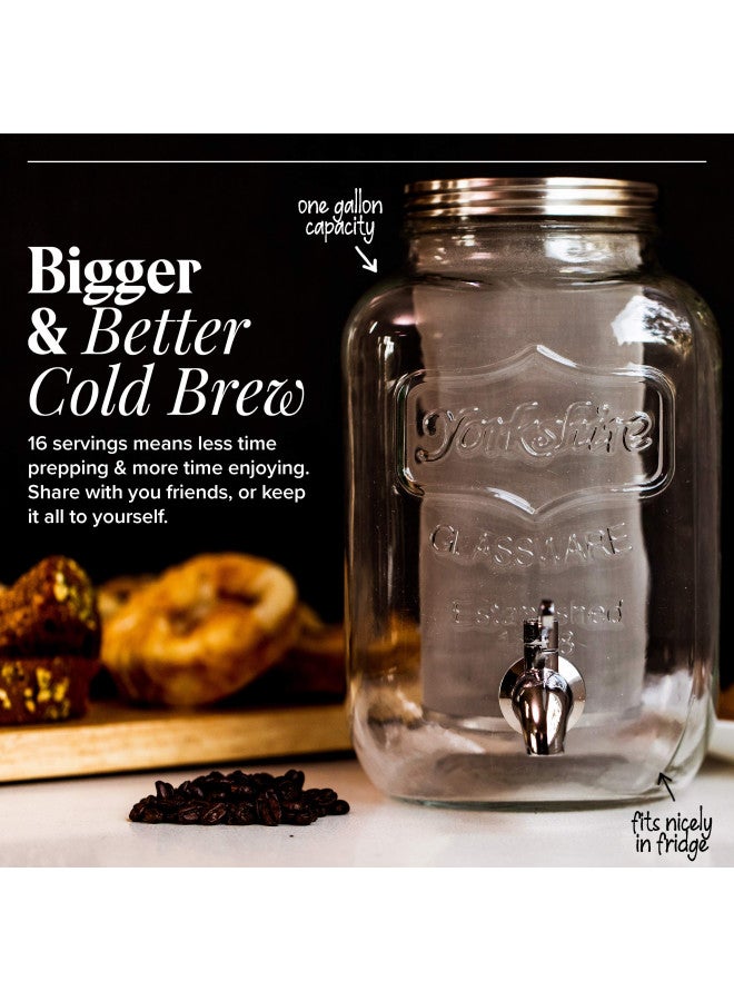 Willow & Everett Cold Brew Coffee Maker - 1 Gallon Iced Tea & Coffee Cold Brew Maker - Glass Pitcher w/Stainless Steel Spout and Removable Filter - Image 2