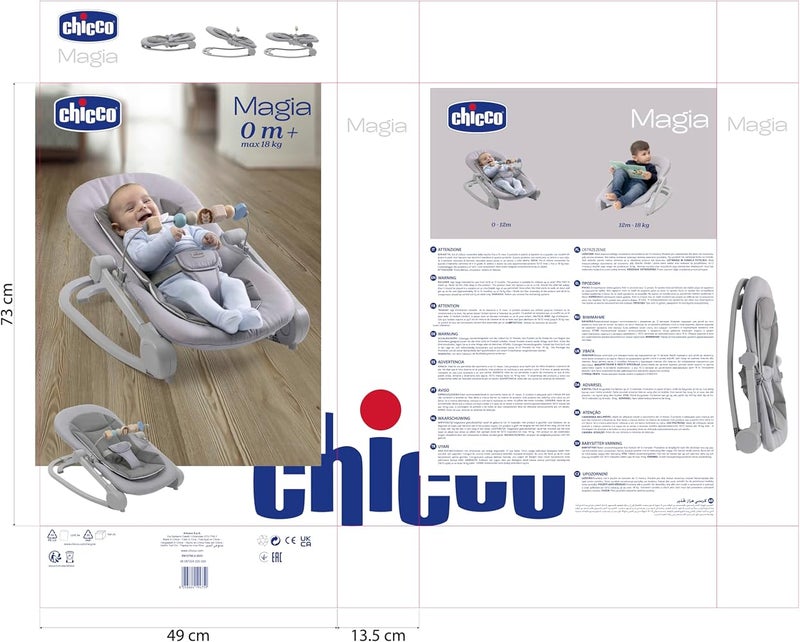 Chicco Magic Bouncer 2-in-1: Baby Bouncer and First Sitting up to 18 kg, Play Bar with Wooden Elements, Mini Reducer Included, Rocking or Fixed Mode and Reclining Backrest - Image 2