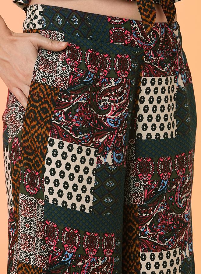 globus Waist Tie-Up Peplum Crop Top and Palazzos Co-Ords - Image 5