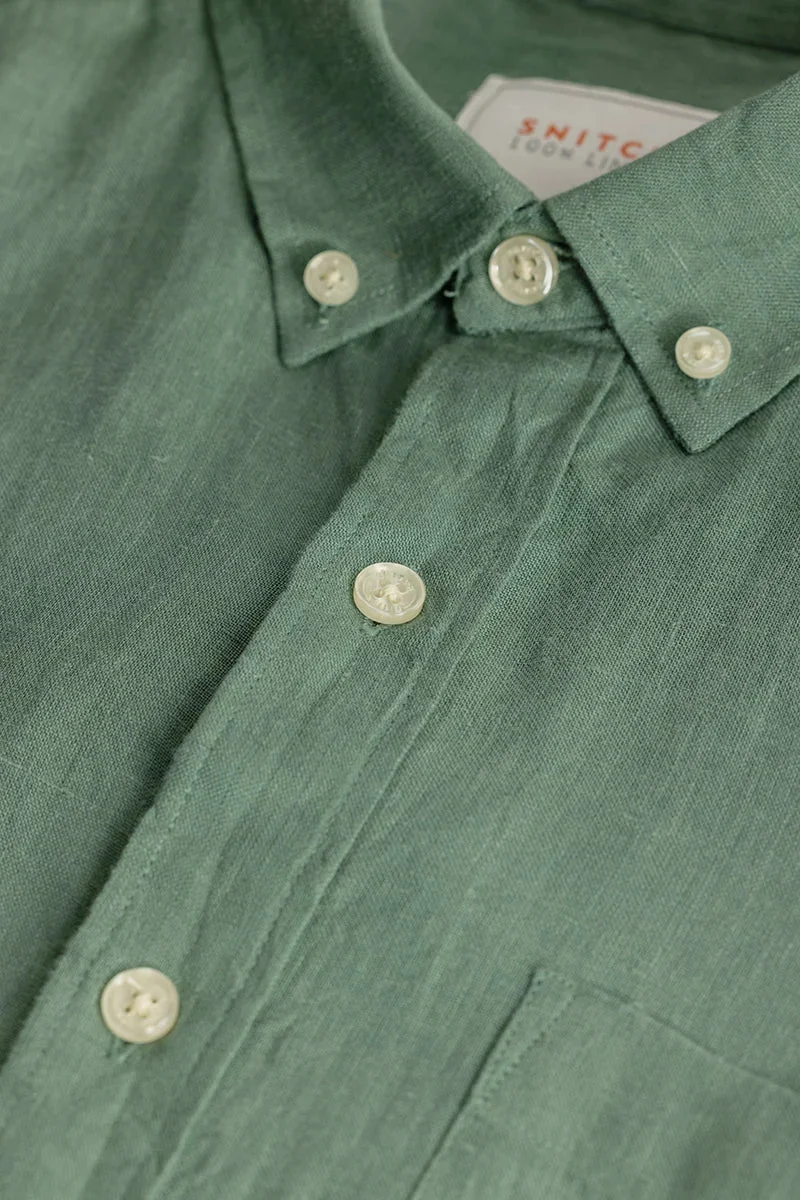 SNITCH Elementary Green Plain 100% Linen Shirt
