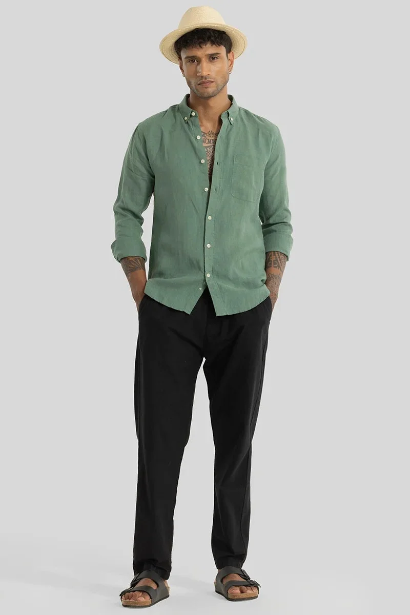 SNITCH Green Elementary Green Plain 100% Linen Shirt for Men | Best Price UAE