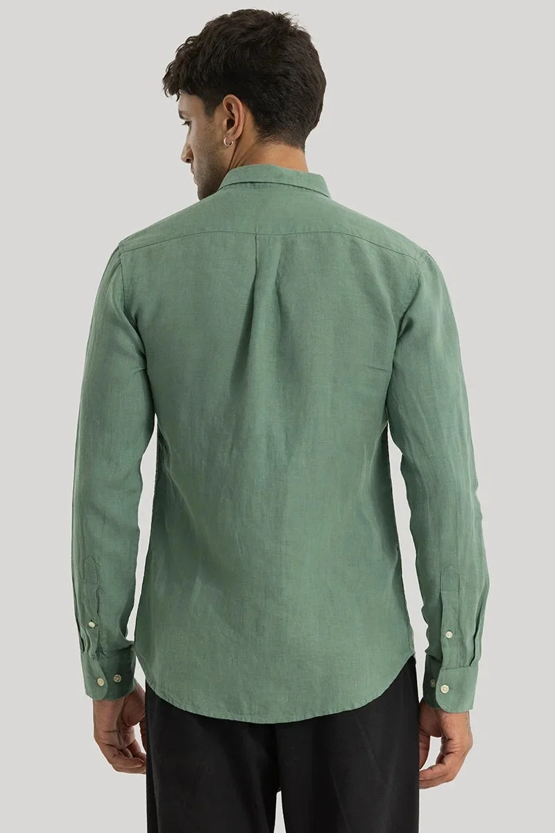 SNITCH Green Elementary Green Plain 100% Linen Shirt for Men | Best Price UAE