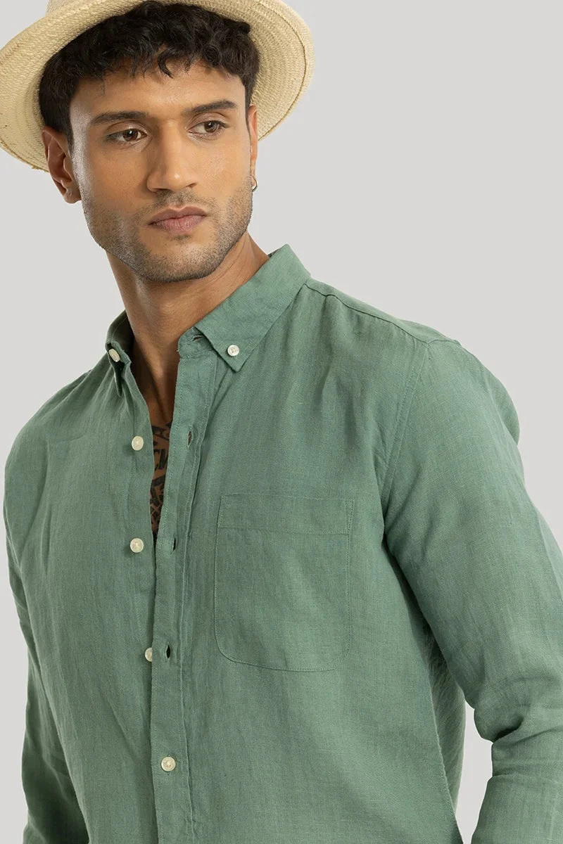 SNITCH Green Elementary Green Plain 100% Linen Shirt for Men | Best Price UAE