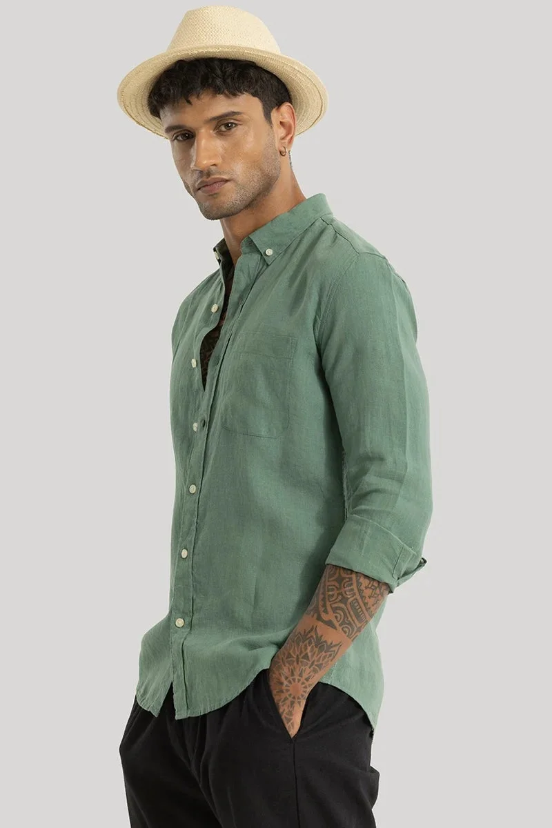 SNITCH Green Elementary Green Plain 100% Linen Shirt for Men | Best Price UAE
